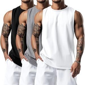 NWT New Huukeay 3 Pack Mens Large Sleeveless Slim Fit Tank Top Muscle Shirts